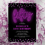 Adult Pink Neon 50th Birthday Party Invitation<br><div class="desc">Invite your guests in style with this modern 50th party invitation template. With its classic black background punctuated with a sparkling scattering of confetti and a shimmering pink neon sign stating 'fifty', your special day is sure to start on a high note. The clean, simple celebration template allows for easy...</div>