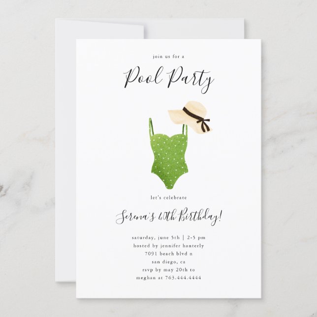 Adult Pool Birthday Party Swimsuit Invitation (Front)
