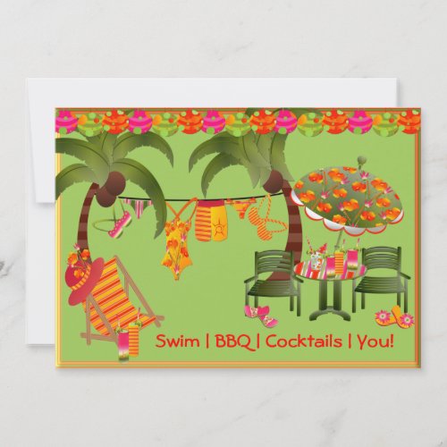 Adult Pool Party BBQ Cocktails Invitation