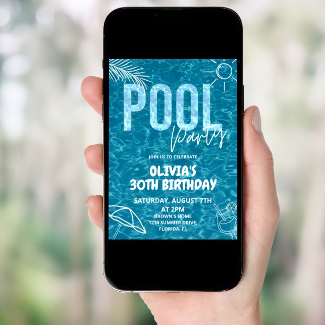 Adult Pool Party Invitation Adult Summer Birthday (Front Digital)