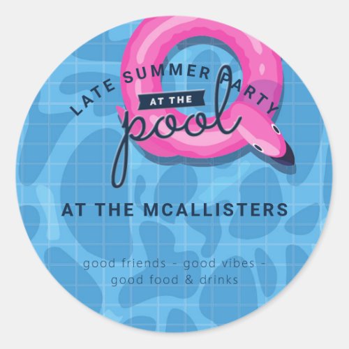 Adult Pool Party Late Summer Celebration Classic Round Sticker