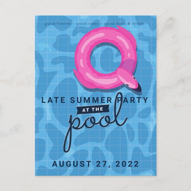 Adult Pool Party Late Summer Celebration Invitatio Postcard (Front)