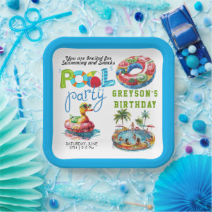 Adult Pool Party Summer Beach Birthday Paper Plates