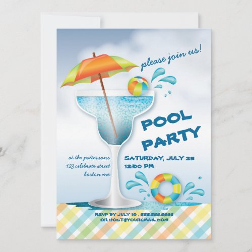 Adult Pool Party Summer Cocktail Invitation