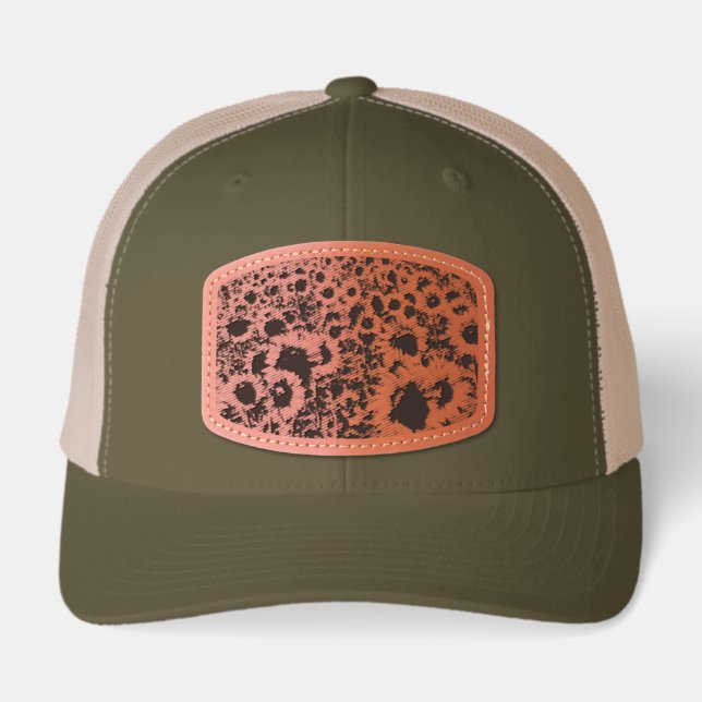 Adult Retro Trucker Cap, sunflowers Leather Patch Hat (Front)