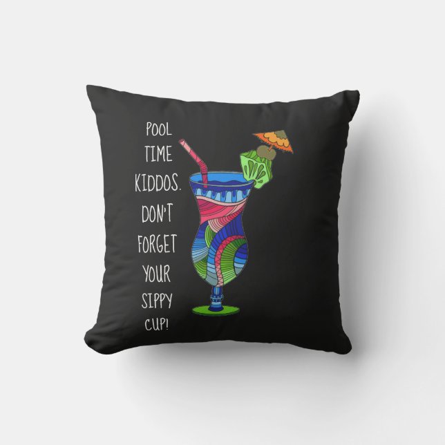 Adult Sippy Cup (black), Cute Pool Outdoor Pillow (Front)