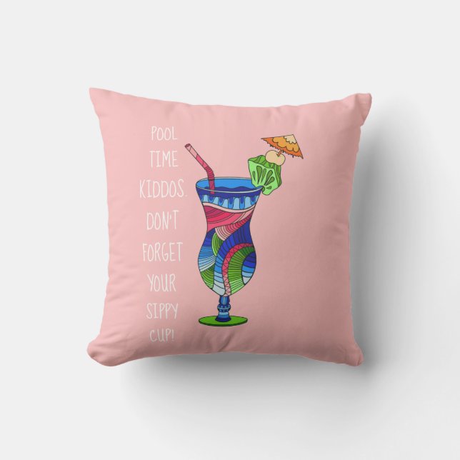 Adult Sippy Cup (pink), Cute Pool Outdoor Pillow (Front)
