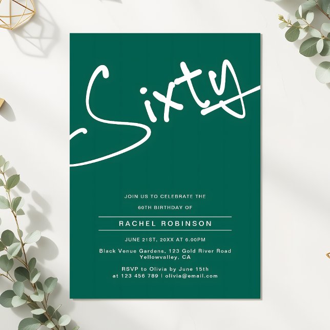 Adult Sixty 60th Birthday Party Green White Invitation (Creator Uploaded)