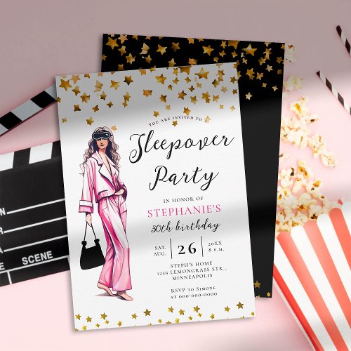 Adult Sleepover Party Fashion Pink 30th Birthday Invitation