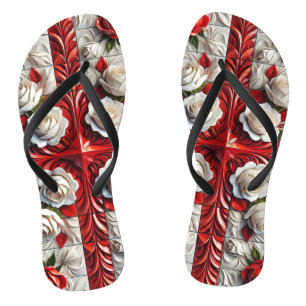 Adult Slim Straps with English Roses Flip Flops