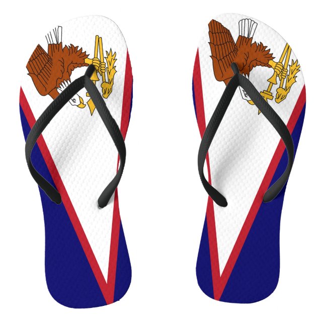 Adult Slim Straps with Flag of American Samoa, USA Flip Flops (Footbed)