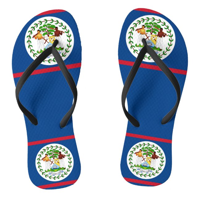 Adult Slim Straps with Flag of Belize Flip Flops (Footbed)
