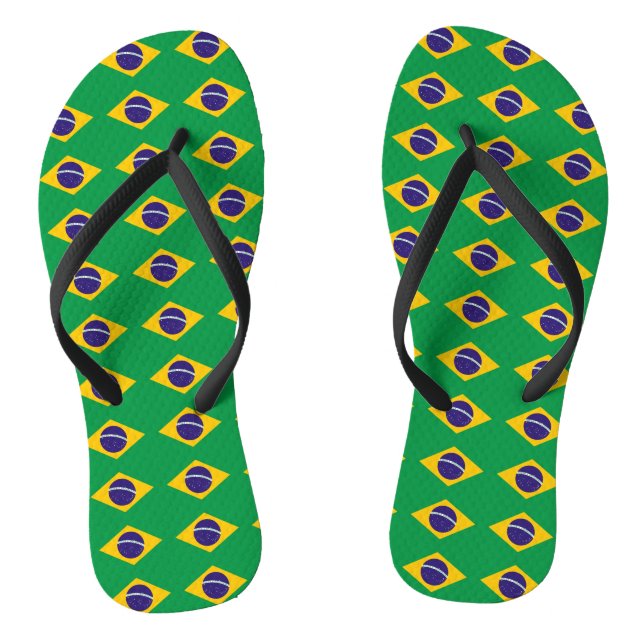 Adult Slim Straps with Flag of Brazil Flip Flops (Footbed)