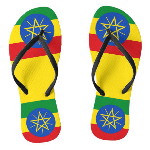 Adult Slim Straps with Flag of Ethiopia Flip Flops
