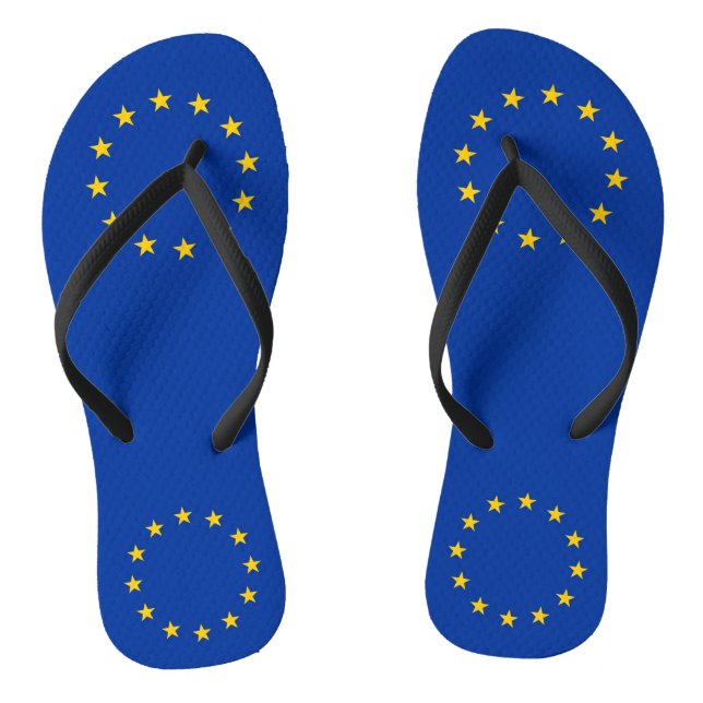 Adult Slim Straps with Flag of European Union Flip Flops (Footbed)