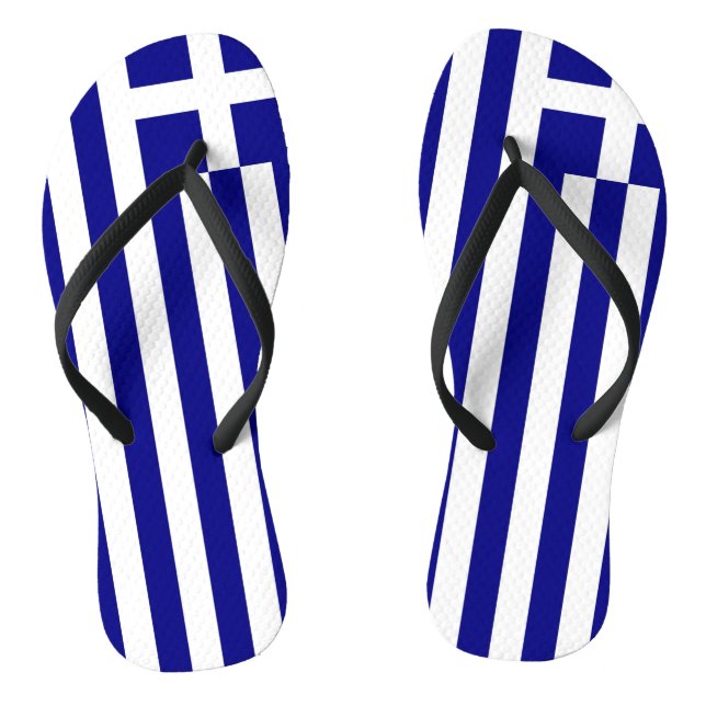 Adult Slim Straps with Flag of Greece Flip Flops (Footbed)