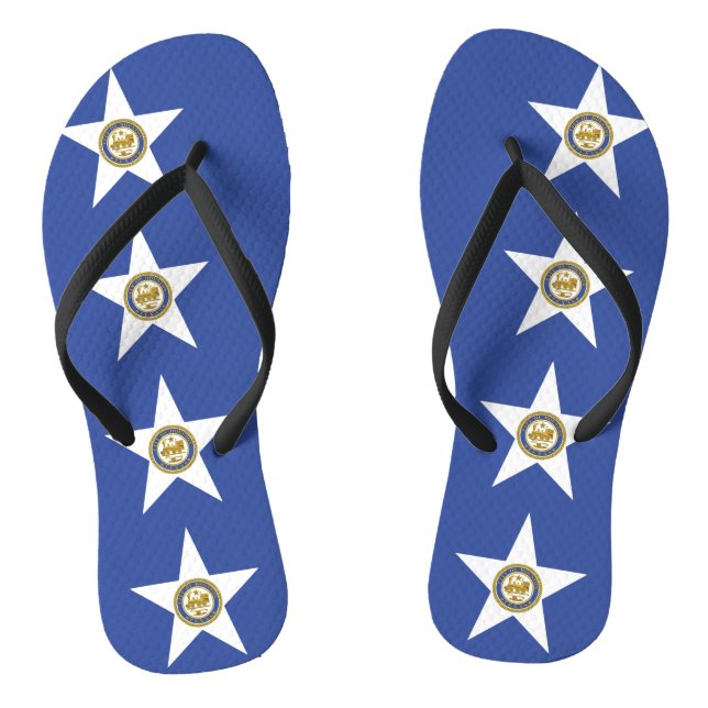 Adult Slim Straps with Flag of Houston, USA Flip Flops (Footbed)