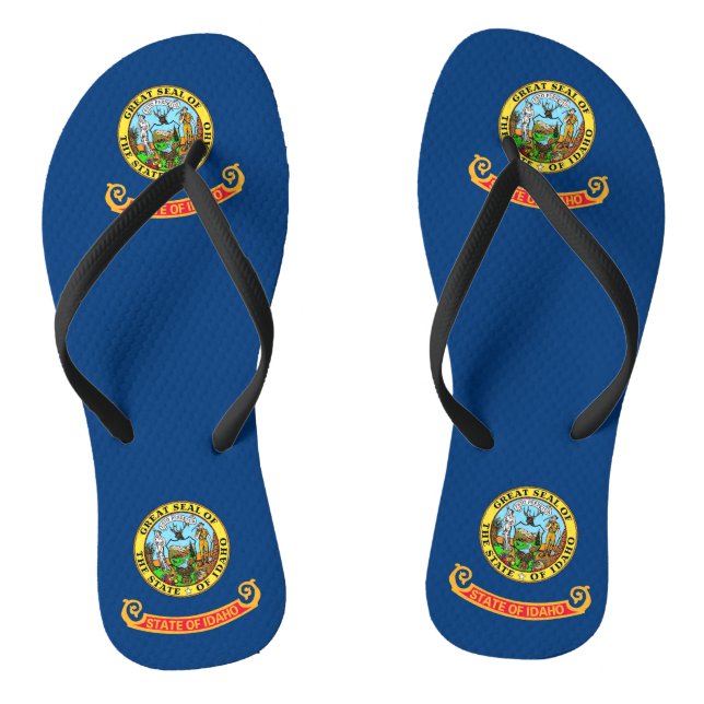 Adult Slim Straps with Flag of Idaho, USA Flip Flops (Footbed)