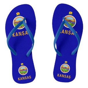 Adult Slim Straps with Flag of Kansas, USA Flip Flops