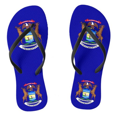Adult Slim Straps with Flag of Michigan USA Flip Flops