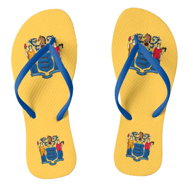 Adult Slim Straps with Flag of New Jersey, USA Flip Flops (Footbed)