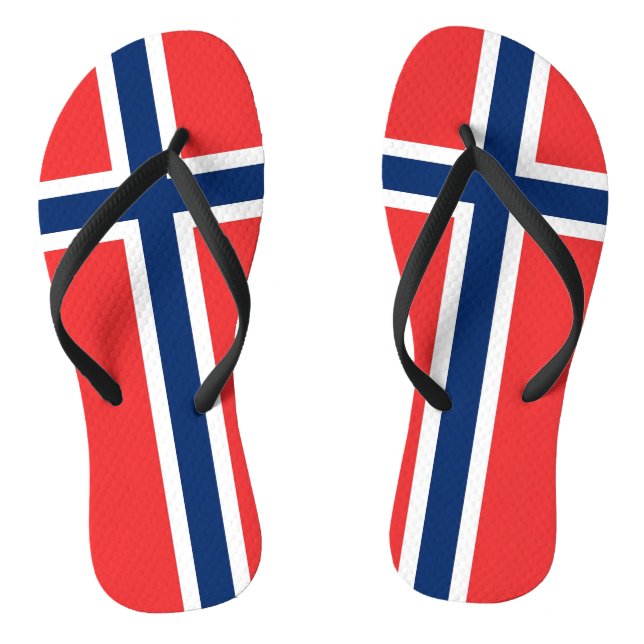 Adult Slim Straps with Flag of Norway Flip Flops (Footbed)