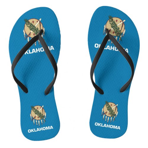 Adult Slim Straps with Flag of Oklahoma USA Flip Flops