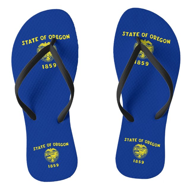 Adult Slim Straps with Flag of Oregon, USA Flip Flops (Footbed)