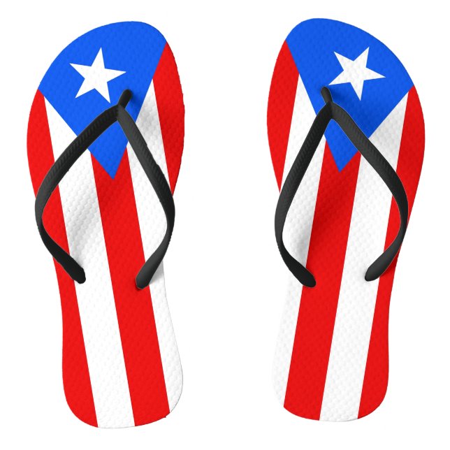 Adult Slim Straps with Flag of Puerto Rico, USA Flip Flops (Footbed)