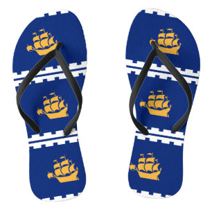 Adult Slim Straps with Flag of Quebec City Flip Flops