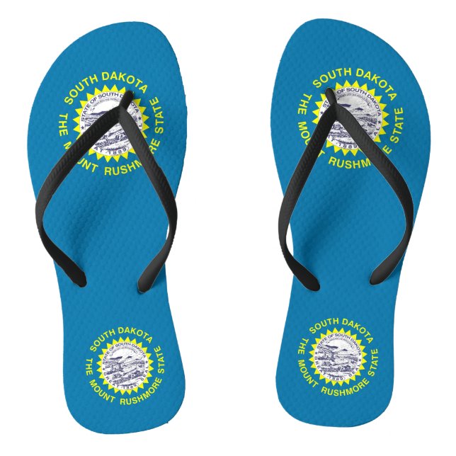 Adult Slim Straps with Flag of South Dakota, USA Flip Flops (Footbed)