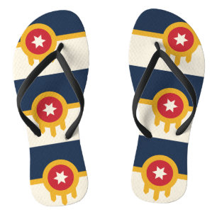 Adult Slim Straps with Flag of Tulsa, Oklahoma Flip Flops
