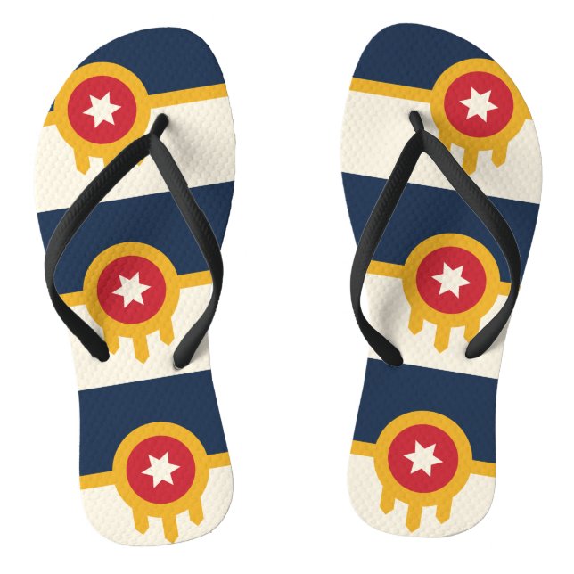 Adult Slim Straps with Flag of Tulsa, Oklahoma Flip Flops (Footbed)