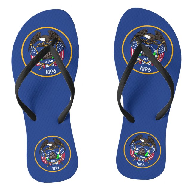 Adult Slim Straps with Flag of Utah, USA Flip Flops (Footbed)