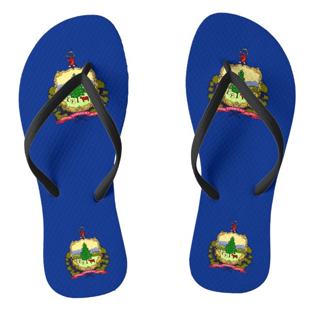 Adult Slim Straps with Flag of Vermont, USA Flip Flops (Footbed)