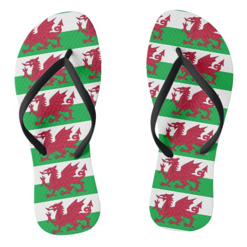 Adult Slim Straps with Flag of Wales UK Flip Flops