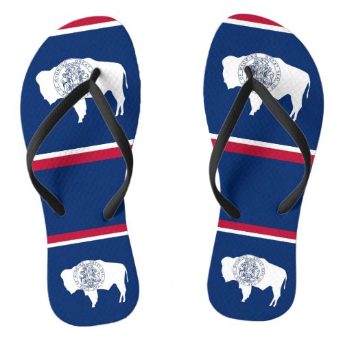 Adult Slim Straps with Flag of Wyoming Flip Flops