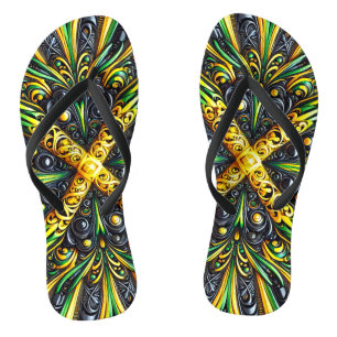 Adult Slim Straps with Jamaican Colors Flip Flops
