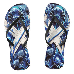 Adult Slim Straps with Scottish Thistles Design Flip Flops