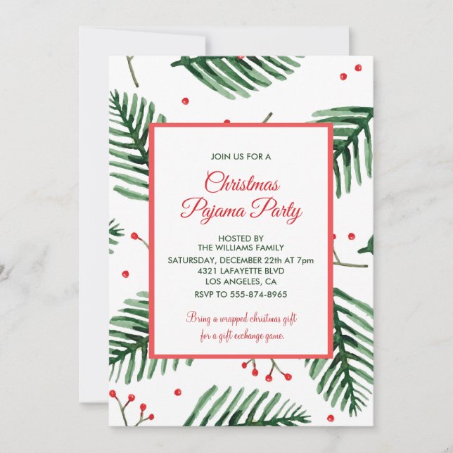 Adult slumber party invitation Elegant Evergreen (Front)