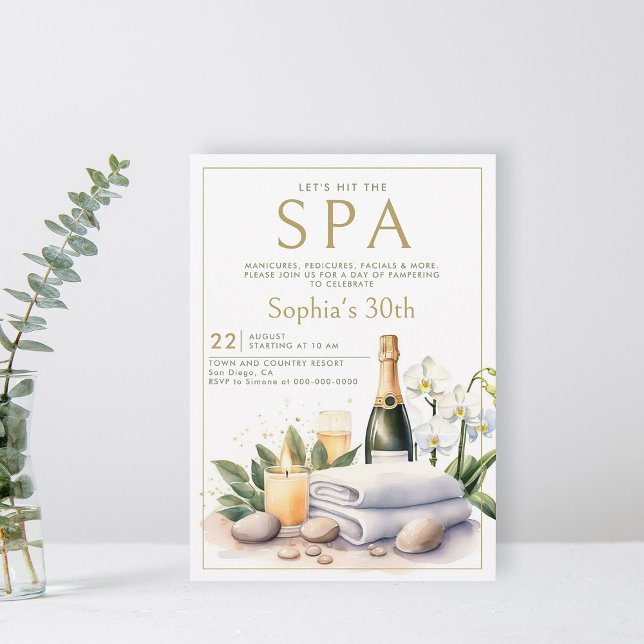 Adult Spa Party Champagne Orchid 30th Birthday Invitation (adult spa party invitation 30th birthday for women elegant watercolor champagne orchid classy)