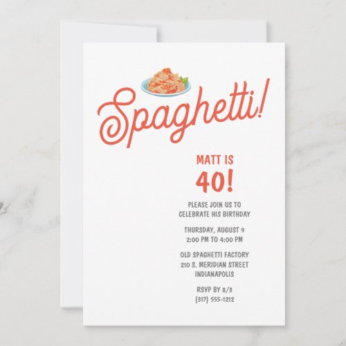 Adult Spaghetti Birthday Party Invitation