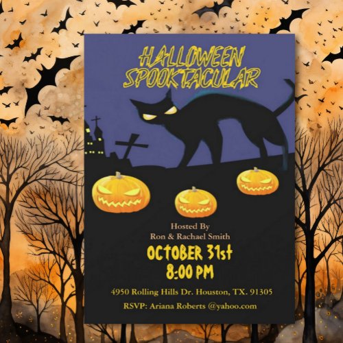 Adult Spooktacular Black Cat Halloween Invitation