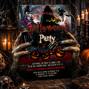 Adult Spooky Ghost Pumpkins Witch Halloween Party Invitation