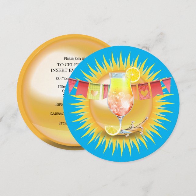 Adult summer cocktail sunny fun pool party invitation (Front/Back)