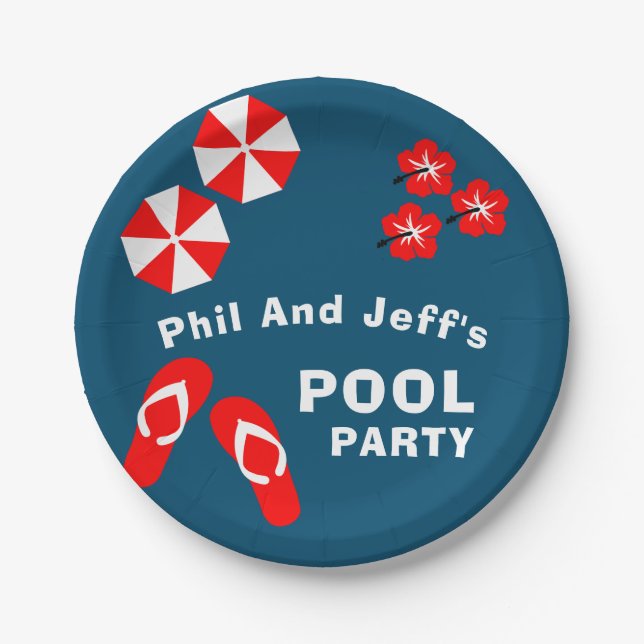 Adult Summer Pool Party  Paper Plates (Front)