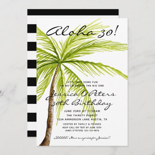 Adult Surprise 30th Birthday Tropical Aloha Party Invitation
