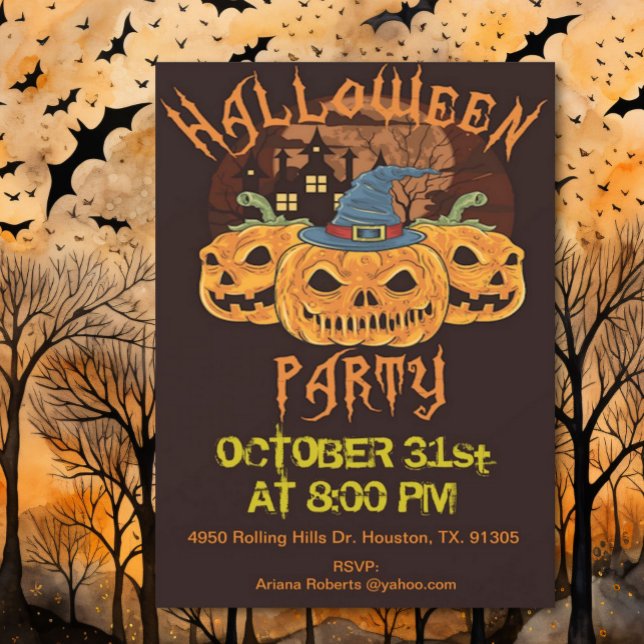 Adult Three Evil Pumpkin Faces Halloween Party  Invitation (Creator Uploaded)
