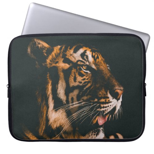 ADULT TIGER PRONE LYING INSIDE DIM LIGHTED ROOM LAPTOP SLEEVE