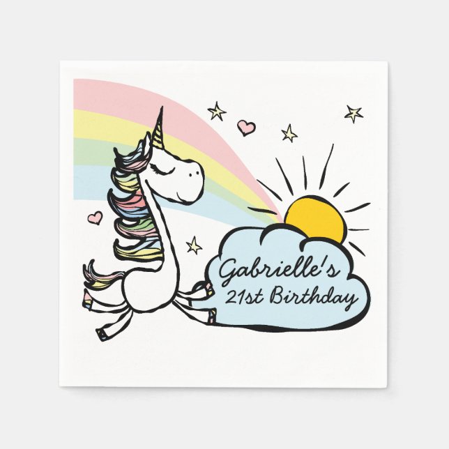 Adult Unicorn Birthday Paper Napkins (Front)